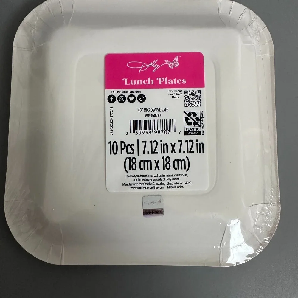 Dolly Parton What Would Dolly Do? Paper Lunch Plates 10ct Pink Guitar Square 7in